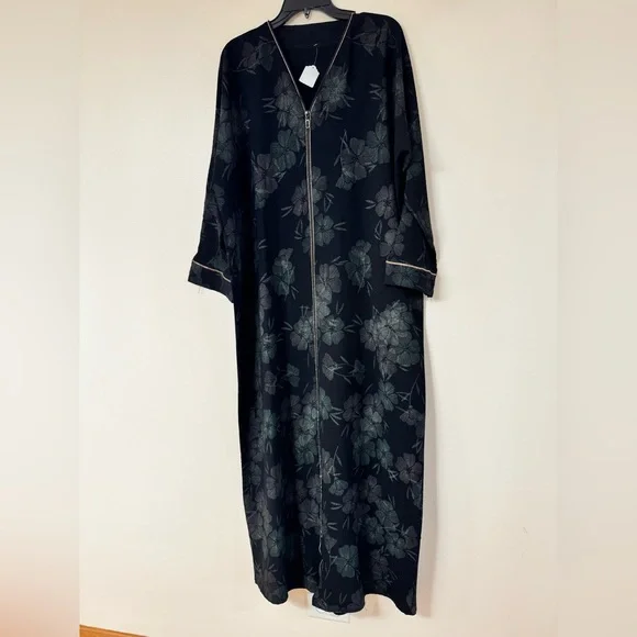 Abaya Islamic Wear Maxi Long Sleeved Dress Size XL / XXL Black Floral Green NEW - Picture 8 of 11